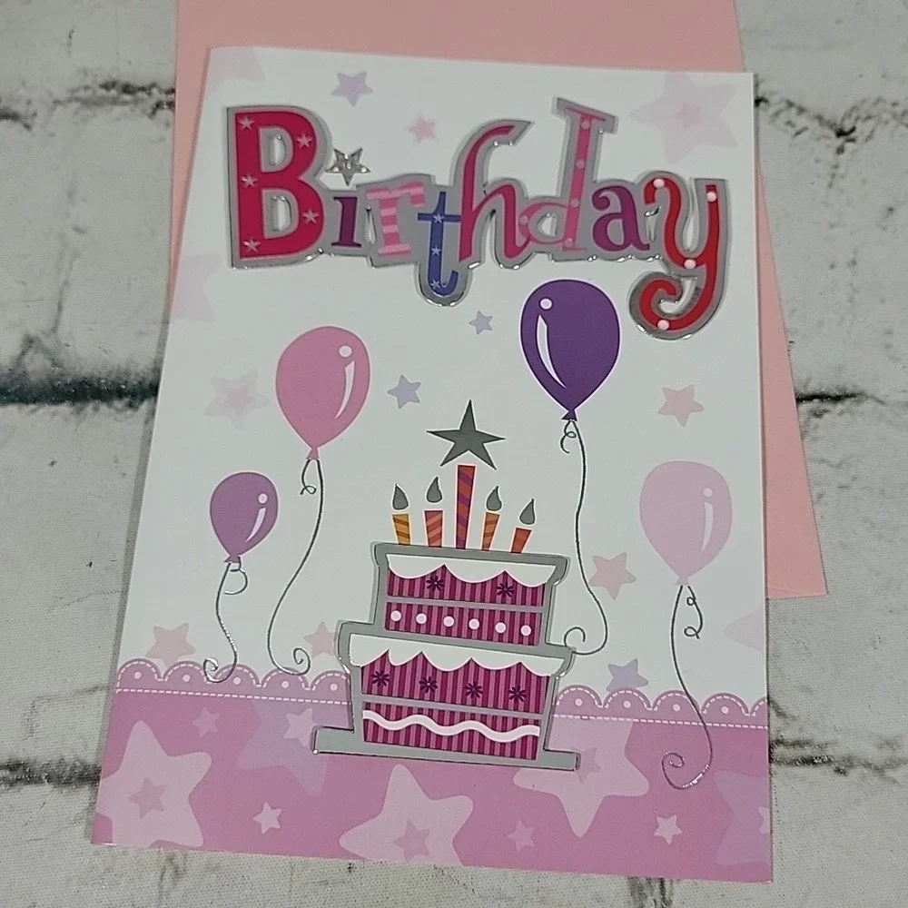 New‎ Greeting Cards Lot Of 5 Happy Birthday 3D Clip-Art Matching Envelopes